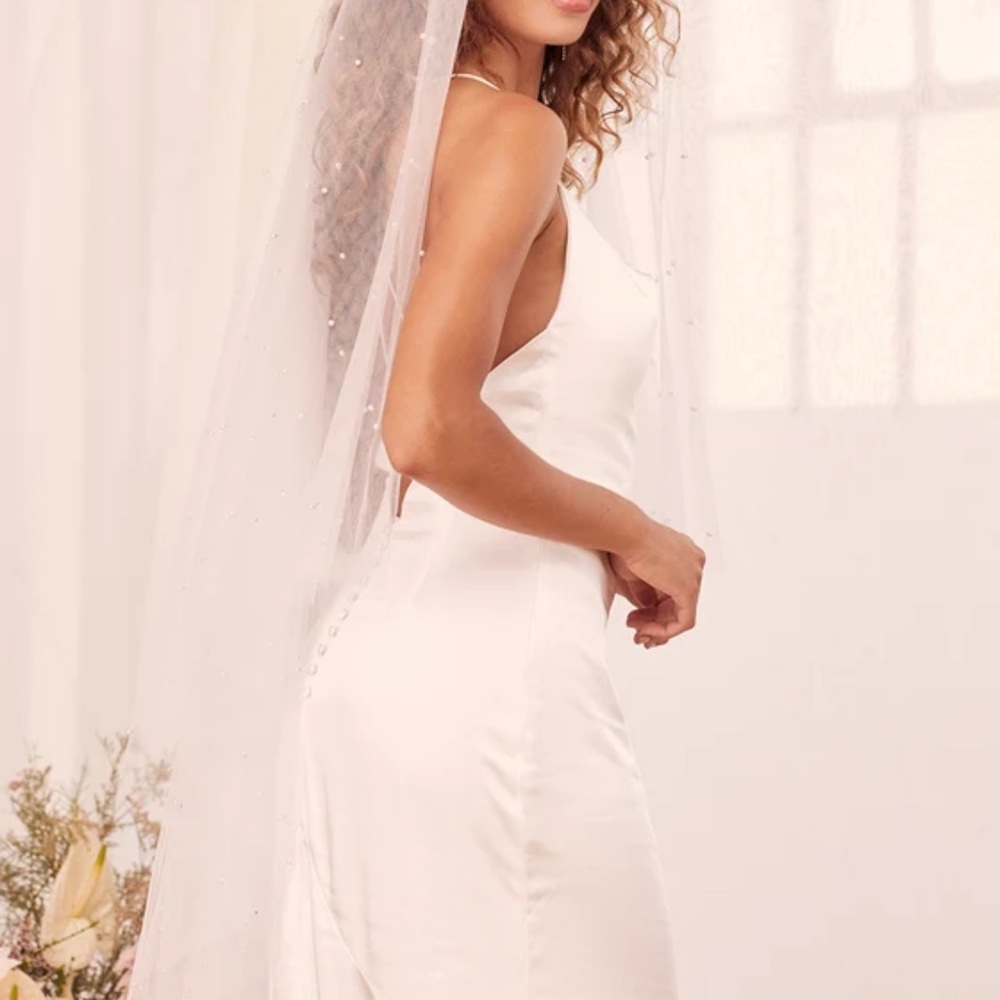 Lulu's White Bridal Hair Accessory Halter Gown